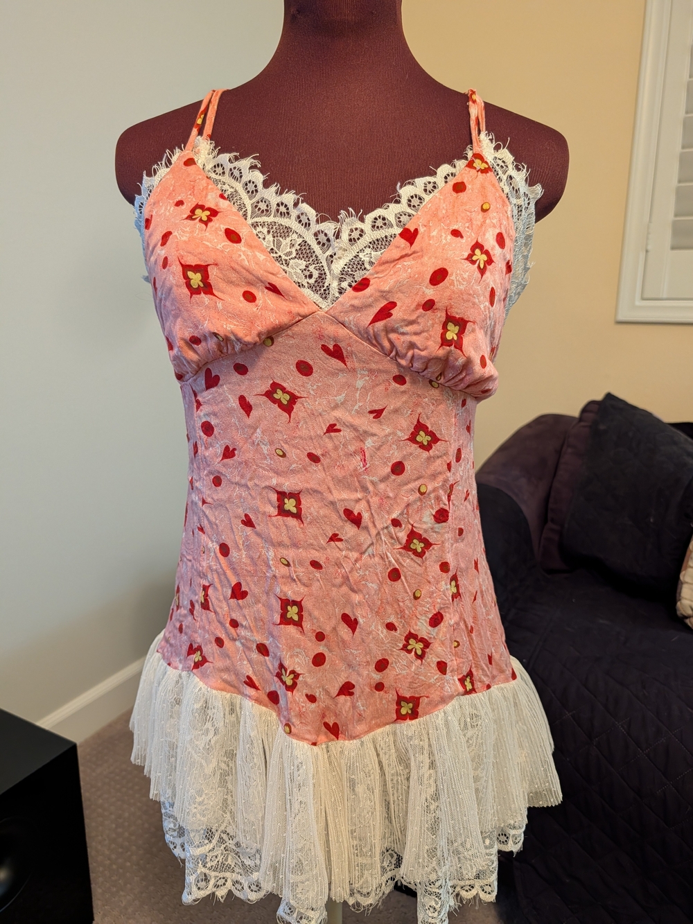 Pink Lace-Trimmed Satin Chemise - Anthropologie